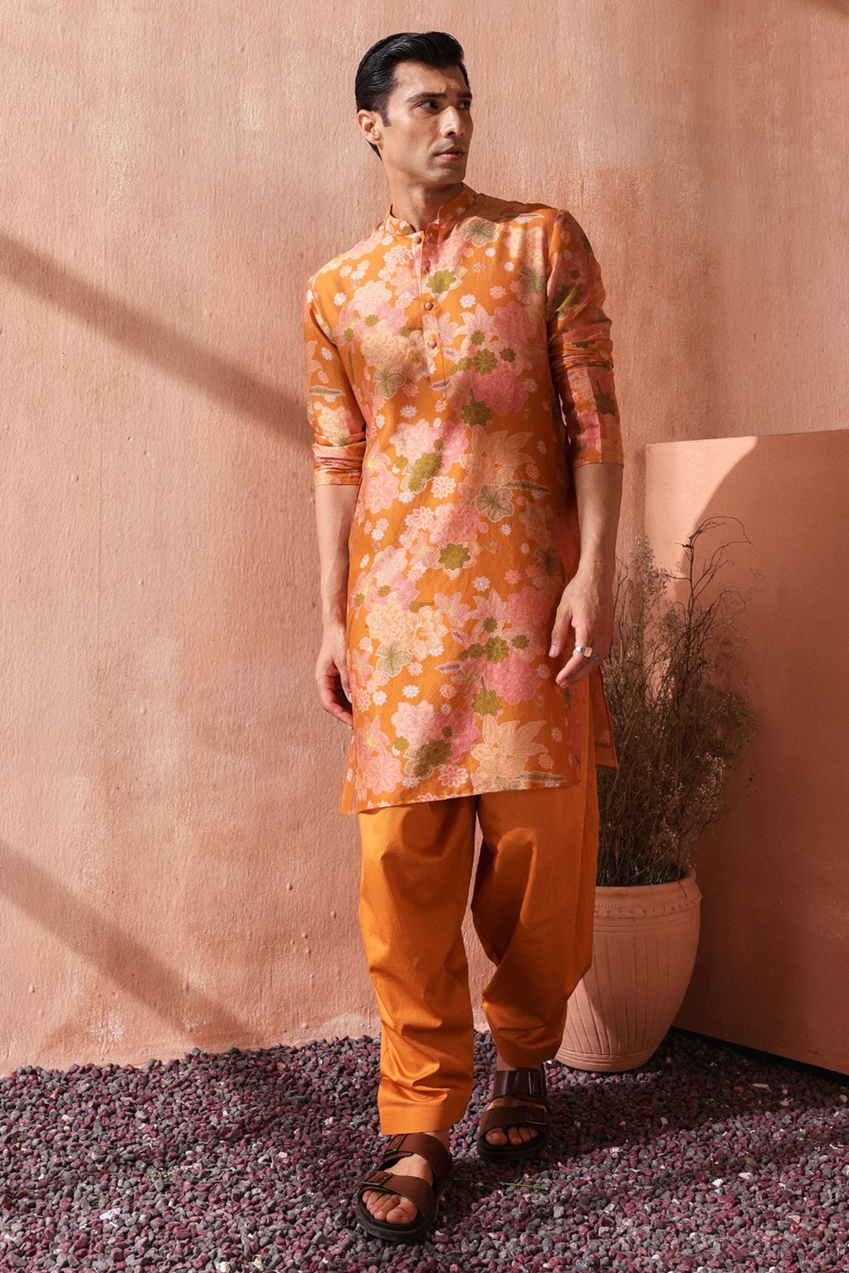 Buy Mustard Digital Print Kurta Set by Seema Nanda for men online at ScrollnShops